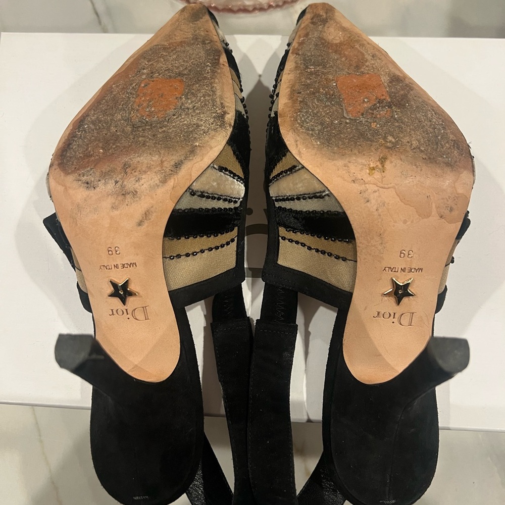Dior Black and Cream Striped Heels - Picture 7 of 7
